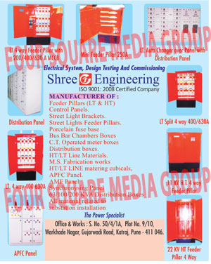 LT Feeder Pillars, HT Feeder Pillars, Control Panels, Street Light Brackets, Street Light Feeder Pillars, Porcelain Fuse Base, Bus Bar Chambers Boxes, CT Operated Meter Boxes, Distribution Boxes, HT Line Materials, LT Line Materials, MS Fabrication Services, HT Line Metering Cubicles, LT Line Metering Cubicles, APFC Panels, AMF Panels, Synchronysing Panels, Synchronosing Panels, Substation Installation Materials, Distribution Panels, Mini Feeder Pillars, LT Auto Changer Over Panels, LT Split Panels