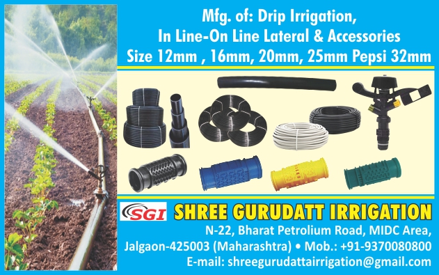 Drip Irrigation System, Inline Drip Lateral Pipes, Online Drip Lateral Pipes, Drip Accessories