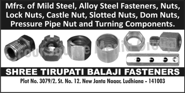 Mild Steel Fasteners, Alloy Steel Fasteners, Nuts, Lock Nuts, Castle Nuts, Slotted Nuts, Dom Nuts, Pressure Pipe Nuts, Turning Components