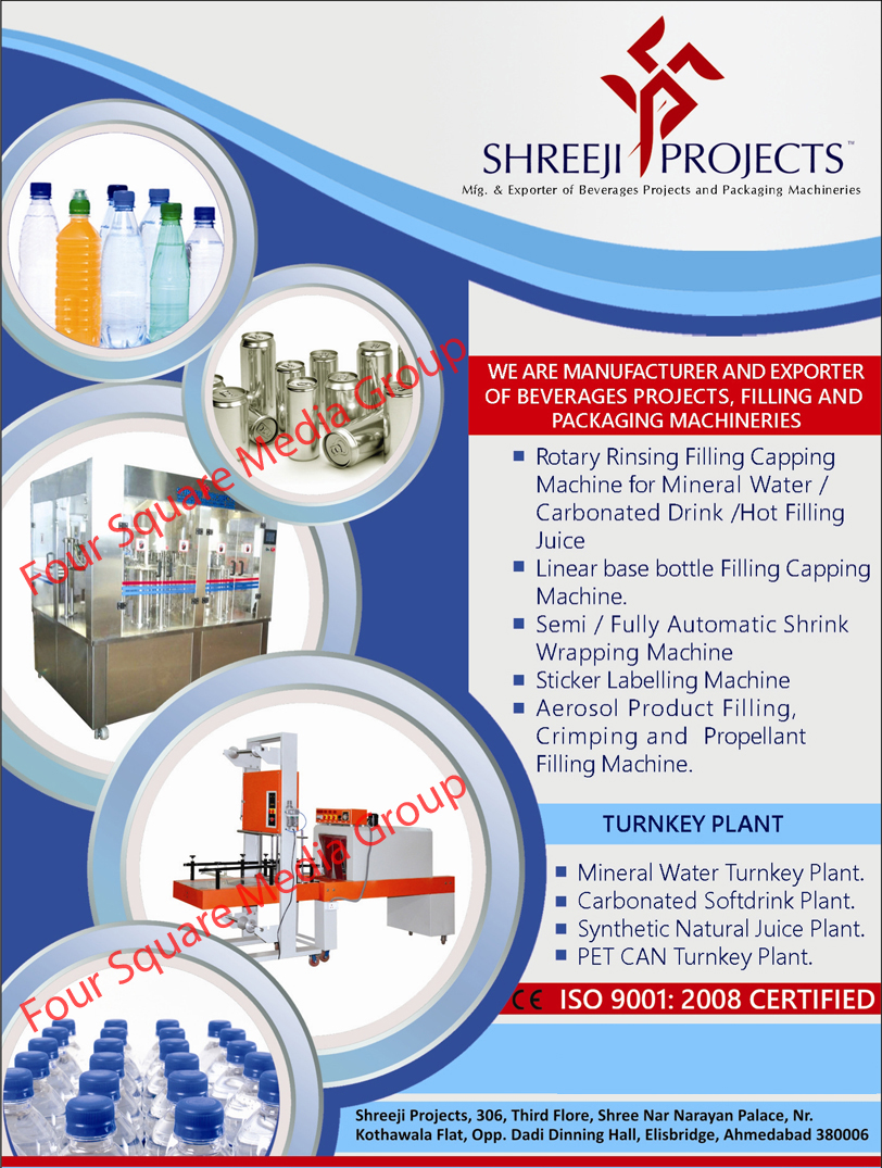 Rotary Rinsing Filling Capping Machines, Linear Base Bottle Filling Capping Machines, Semi Automatic Shrink wrapping Machines, Fully Automatic Shrink Wrapping Machines, Sticker Labelling Machines, Aerosol Product Filling Machines, Propellent Filling Machines