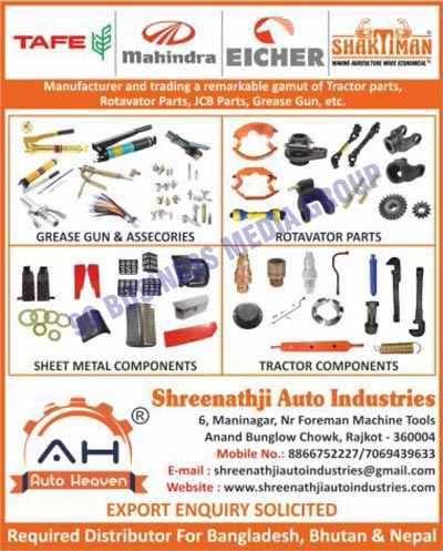 Tractor Parts, Rotavator Parts, JCB Parts, Grease Guns, Grease Accessories, Sheet Metal Components, Tractor Components