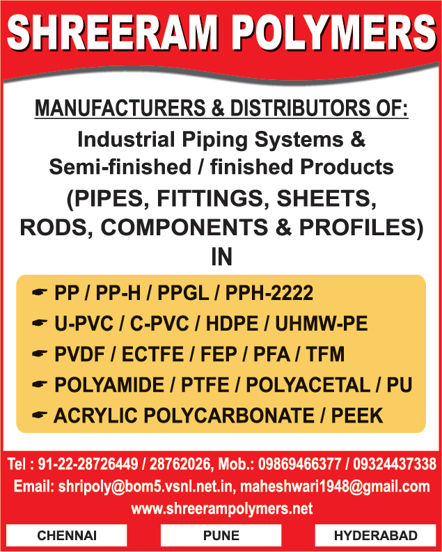 Industrial Piping System, PP Pipes, PPH Pipes, PPGL Pipes, UPVC Pipes, PP Fittings, PPH Fittings, PPGL Fittings, UPVC Pipes, UPVC Fittings, UPVC Sheets, UPVC Rods, UPVC Components, UPVC Profiles, CPVC Pipes, CPVC Fittings, CPVC Sheets, CPVC Rods, CPVC Components, CPVC Profiles, HDPE Pipes, HDPE Fittings, HDPE Sheets, HDPE ROds, HDPE Components, HDPE Profiles, UHMWPE Pipes, UHMWPE Fittings, UHMWPE Sheets, UHMWPE Rods, UHMWPE Components, UHMWPE Profiles, PVDF pipes, PVDF Fittings, PVDF Sheets, PVDF Rods, PVDF Components, PVDF Profiles, Acrylic Polycarbonate Pipes, Acrylic Polycarbonate Fittings, Acrylic Polycarbonate Sheets, Acrylic Polycarbonate Rods, Acrylic Polycarbonate Components, Acrylic Polycarbonate Profiles, Polyamide Pipes, Polyamide Fittings, Polyamide Sheets, Polyamide Rods, Polyamide Components, Polyamide Profiles,Piping System, Plastic Products