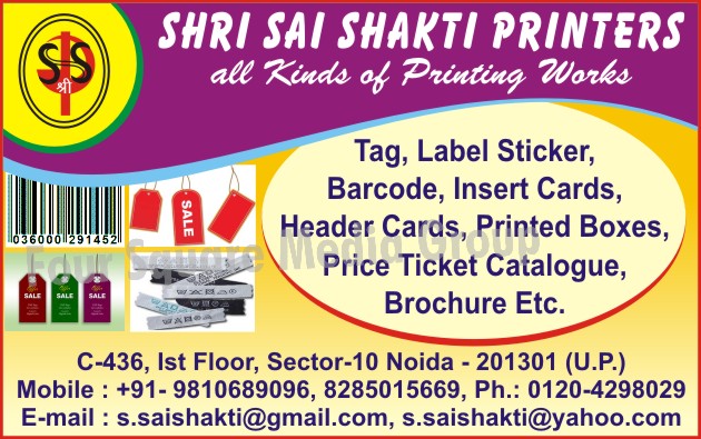 Tag Printing Service, Label Sticker Printing Service, Barcode Printing Service, Insert Cards Printing Service, Header Cards Printing Service, Box Printing Service, Price Ticket Catalogue Printing Service, Brochure Printing Service