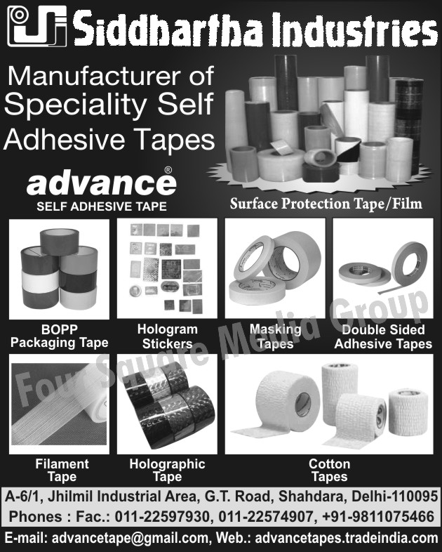 Self Adhesive Tapes, BOPP Packaging Tapes, Packaging BOPP Tapes, Hologram Stickers, Masking Tapes, Surface Protection Tapes, Surface Protection Films, Cotton Tapes, Holographic Tapes, Filament Tapes, Double Sided Adhesive Tapes