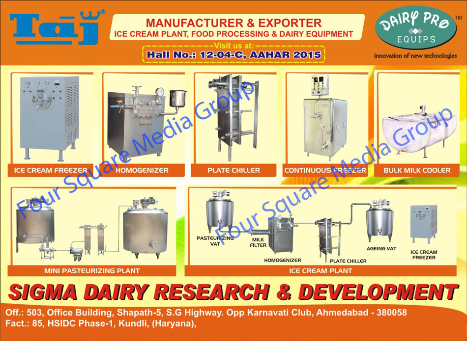 Ice Cream Plants, Food Processing Equipments, Dairy Equipments, Ice Cream Freezers, Food Homogenizers, Plate Chillers, Continuous Freezers, Bulk Milk Coolers, Mini Pasteurizing Plants