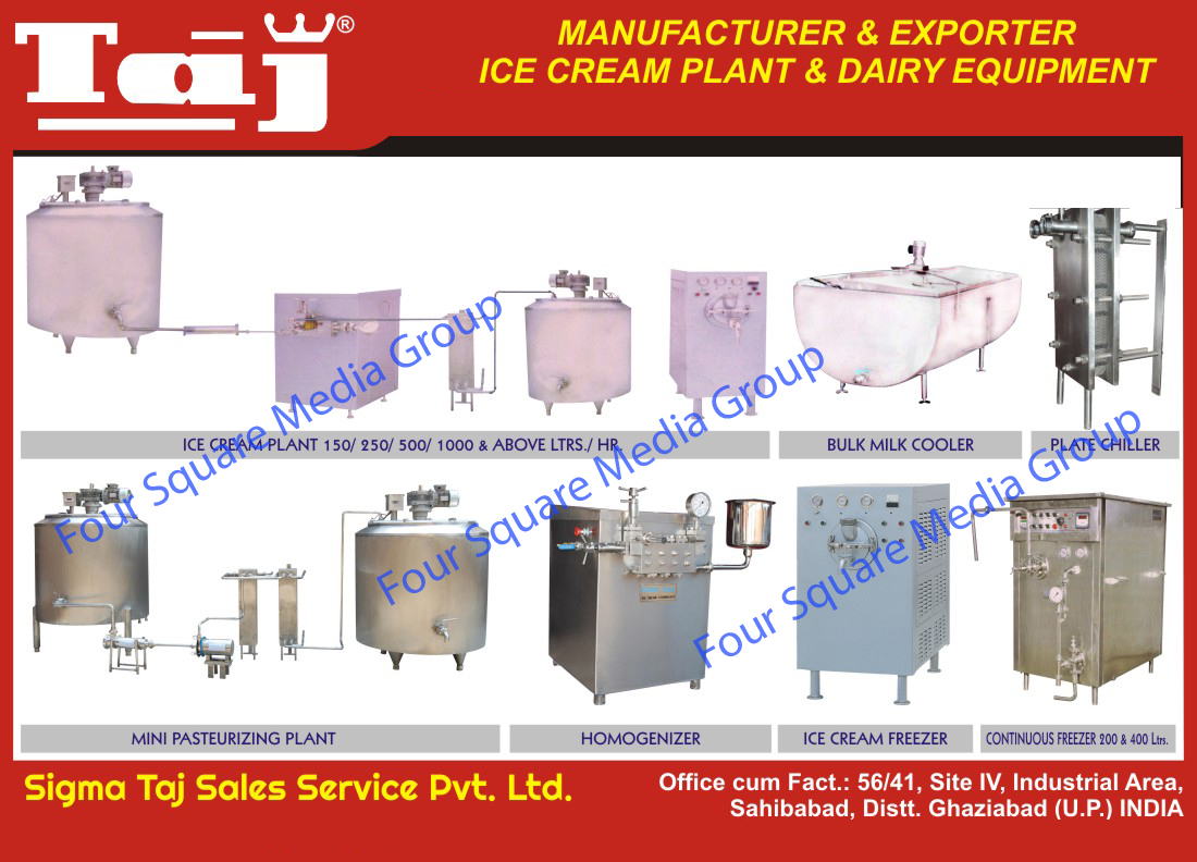 Ice Cream Plants, Dairy Equipments, Bulk Milk Coolers, Plate Chillers, Mini Pasteurizing Plants, Homogenizers, Ice Cream Freezer, Continuous Freezer