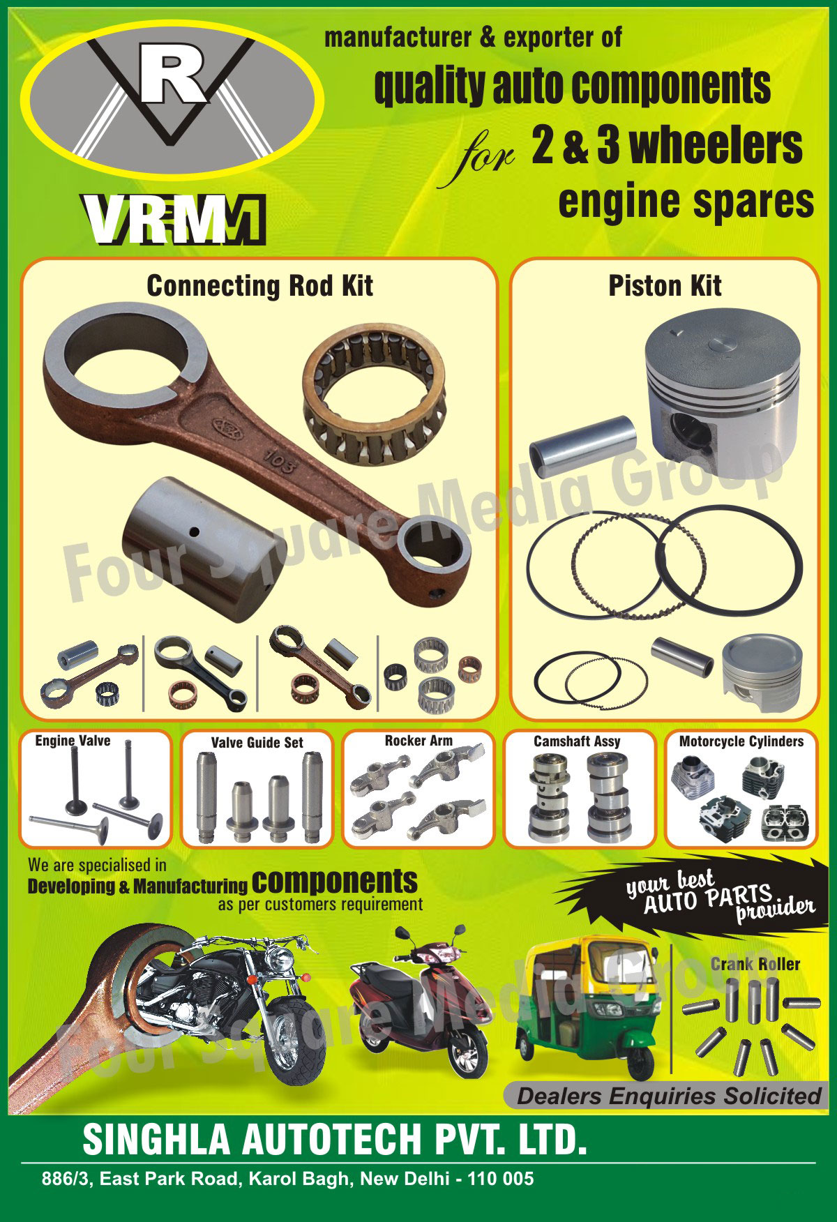 Connecting Rod Kits, Piston Kits, Two Wheeler Engine Spare Parts, Three Wheeler Engine Spare Parts, Camshaft Assembly, Motorcycle Cylinders, Bike Cylinders, Valve Guide Sets, Rocker Arms, Engine Valves, Auto Parts, Two Wheeler Components, Three Wheeler Components, Auto Components, Customize Auto Components, Automotive Spare Parts, 2 Wheeler Engine Spare Parts, 3 Wheeler Engine Spare Parts, 2 Wheeler Components, 3 Wheeler Components