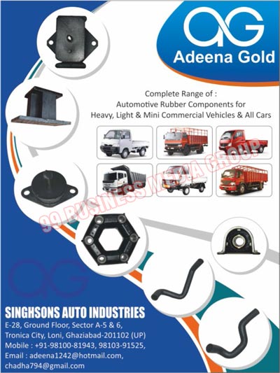 Automotive Rubber Components, Heavy Automotive Rubber Components, Light Automotive Rubber Components, Mini Commercial Vehicle Automotive Rubber Components, PU Bushes, EPDM Hoses, Silicone Hoses