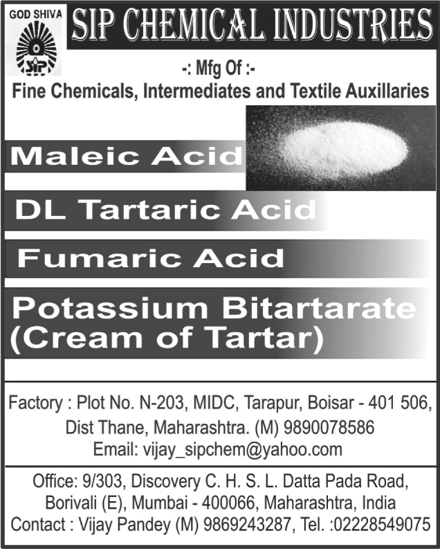 Fine Chemicals, Intermediates Auxiliaries, Textile Auxilaries, Acids, Maleic Acids, DL Tartaric Acids, Fumaric Acids, Potassium Bitartrate, Tartar Creams