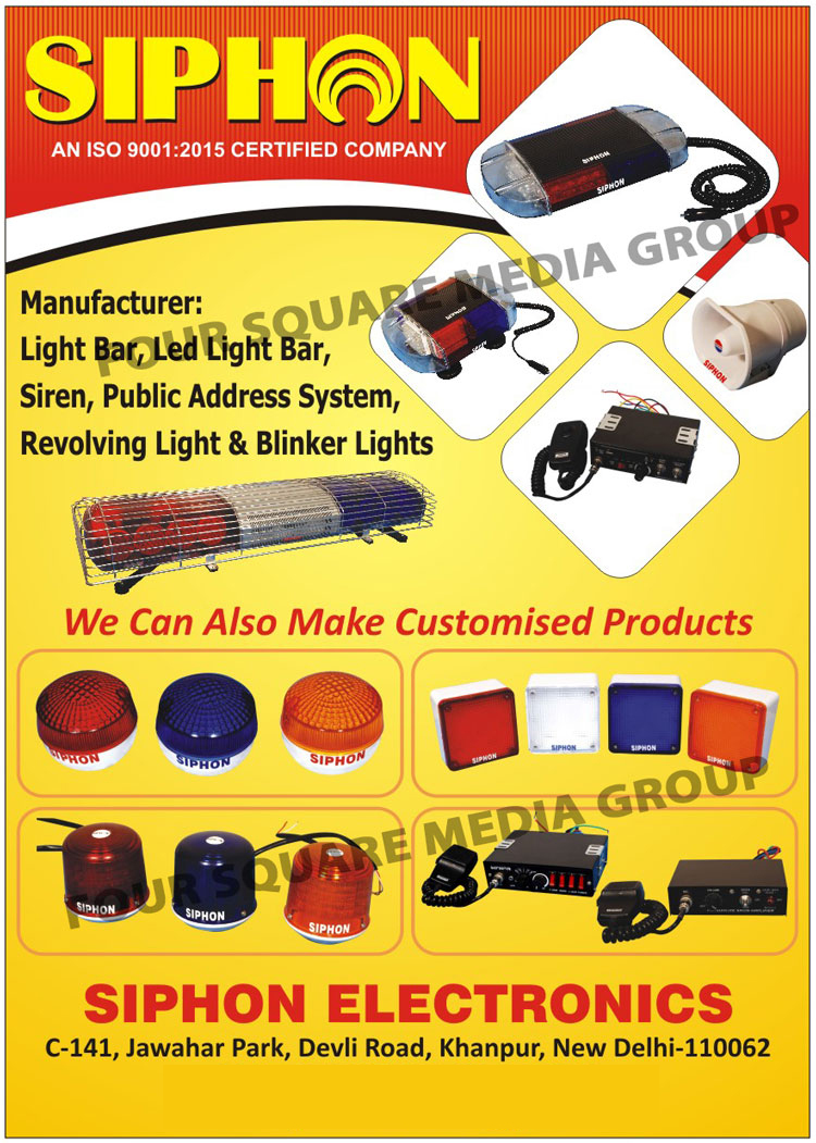 Light Bars, Led Light Bars, Sirens, Public Address Systems, Revolving Lights, Blinker Lights