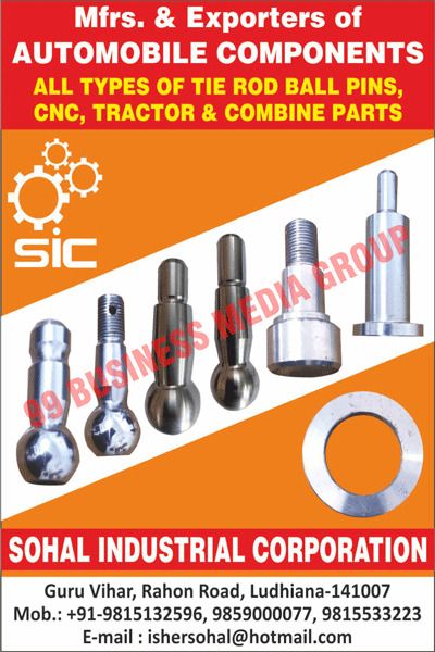 Automobiles Components, Tie Rod Ball Pins, CNC Parts, Tractor Parts, Combine Parts