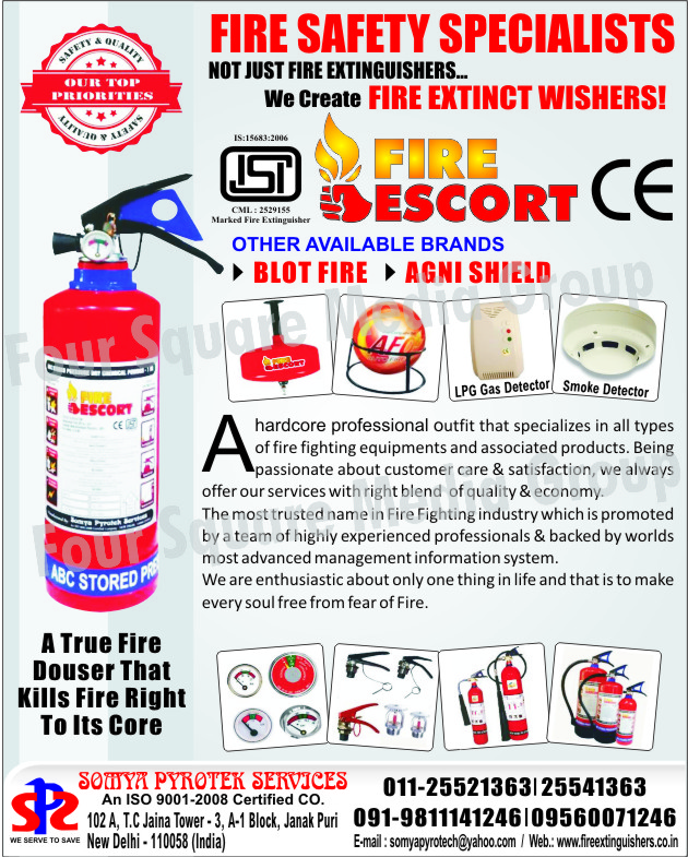 Carbon Dioxide Fire Extinguishers, Fire Extinguisher Ball, CO2 Fire Extinguishers, Pressure Type Fire Extinguishers, Fire Fighting Equipments, Fire Safety Products, Fire Extinguishers, LPG Gas Detectors, Smoke Detectors