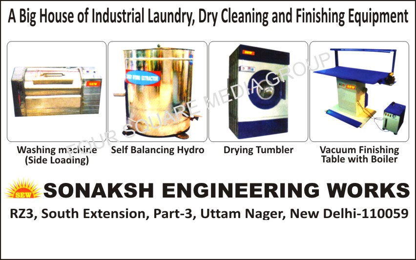 Industrial Laundry Equipments, Dry Cleaning Equipments, Finishing Equipments, Side Loading Washing Machines, Hydro Self Balancing, Drying Tumblers, Vacuum Finishing Table With Boilers