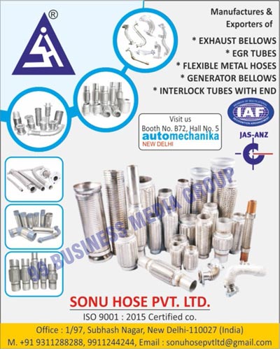 Flexible Metal Hoses, Automotive Exhaust Bellow Connectors, EGR Tubes, Interlock Pipes, Rubber Hoses, Hydraulic Gear Pumps, Quick Release Couplings, Solenoid Valves, Bades Nost Control Valves, Winde Hydraulic Motors, Interlock Tubes, Exhaust Connectors, Generator Bellows, Hydraulic Hoses, Assembling Teflon Hoses, Steam Hoses, SS Corrugated Hoses, Low Pressure Hoses, Hydraulic Pumps, Hydraulic Motors, Hydraulic Accessories, Exhaust Bellows