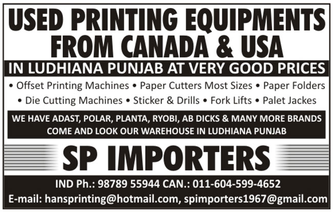 Used Printing Equipments, Second Hand Printing Equipments, Used Offset Printing Machines, Second Hand Offset Printing Machines, Used Paper Cutters, Second Hand Paper Cutters, Used Paper Folders, Second Hand Paper Folders, Used Die Cutting Machines, Second Hand Die Cutting Machines, Used Stickers, Second Hand Stickers, Used Drills, Second Hand Drills, Used Fork Lifts, Second Hand Fork Lifts, Used Palet Jackes, Second Hand Palet Jackes