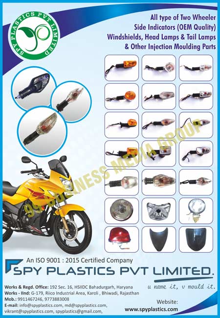 Automotive Spare Parts, Plastic Automotive Parts, Automotive Plastic Parts, Automotive Injection Moulded Parts, Injection Moulded Automotive Parts, Two Wheeler Side Indicators, OEM Windshields, Head Lamps, Tail Lamps