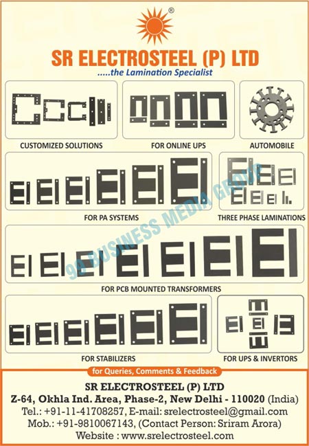 Online UPS Electrical Stampings, Automobile Electrical Stampings, PA System Electrical Stampings, Three Phase Lamination Electrical Stampings, Mounted Transformer Electrical Stampings, Stabilizer Electrical Stampings, UPS Electrical Stampings, Inverter Electrical Stampings, Solar Fan Electrical Stampings, Electrical Stampings, Laminations, PCB Mounted Transformer Electrical Stampings