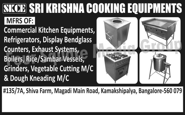 Commercial Kitchen Equipments, Refrigerators, Display Bendglass Counter, Exhaust Systems, Boilers, Rice Vessels, Sambar Vessels, Grinder, Vegetable Cutting Machines, Dough Kneading Machines,Kitchen Equipment