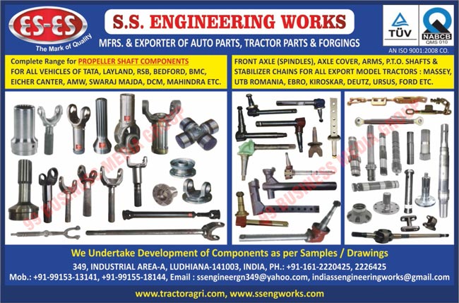 Auto Parts, Tractor Parts, Automotive Forgings, Propeller Shaft Components, Tractor Spindle Front Axles, Tractor Axle Covers, Tractor Arms, Tractor PTO Shafts, Tractor Stabilizer Chains