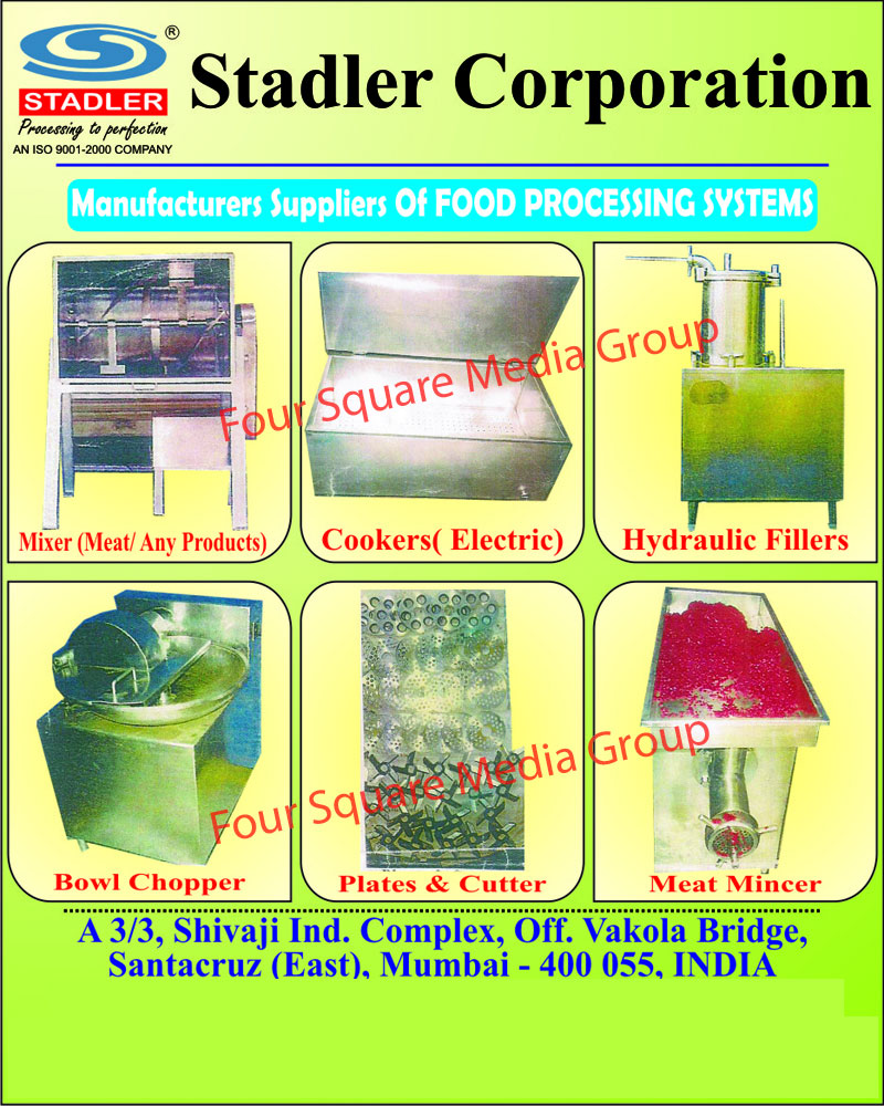 Food Processing Systems, Electric Cookers, Meat Mixers, Hydraulic Fillers, Bowl Chopper, Meat Mincers, Food Mixers