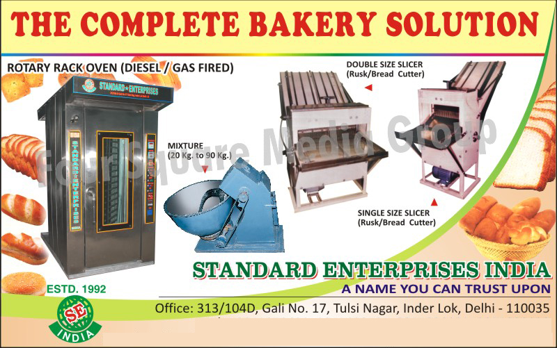 Diesel Rotary Rack Ovens, Gas Fired Rotary Rack Ovens, Double Size Slicers, Bread Cutters, Rusk Cutters, Single Size Slicers, Food Mixture