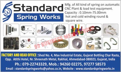 Springs, Automatic CNC Plant Springs, Load Test Equipment Springs, Hot Winding Round Springs, Cold Winding Round Springs, Square Wire Springs