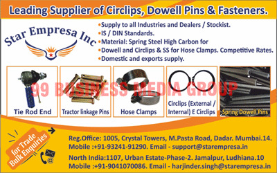 Tie Rod Ends, Tractor Linkage Pins, Hose Clamps, External Circlips, Spring Dowell Pins, Fasteners, Internal Circlips, E Circlips, Spring Dowell Pins