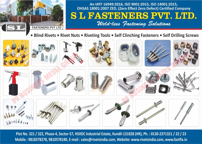 Blind Rivets, Rivet Nuts, Riveting Tools, Self Clinching Fasteners, Self Drilling Screws, Fasteners