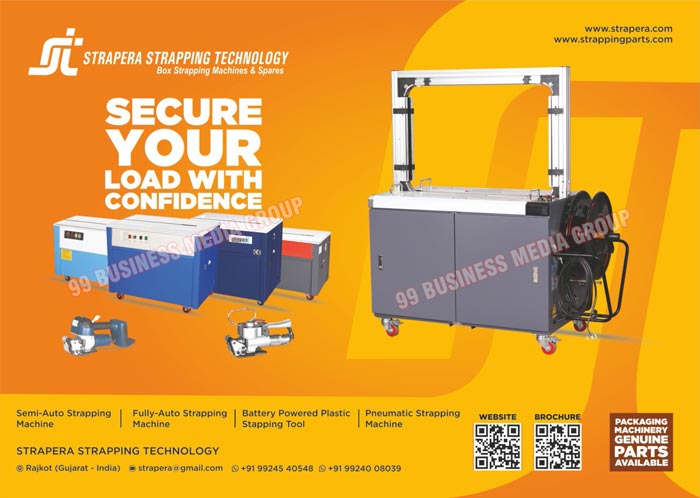 Semi Automatic Strapping Machines, Fully Automatic Strapping Machines, Battery Operated Pet Strapping Machines, Pneumatic Strapping Machines, Box Strapping Machines, Box Strapping Spares, Packaging Machines Parts, Strapping Machines, Battery Powered Plastic Strapping Tools