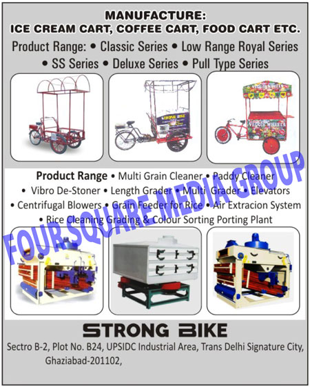 Ice Cream Carts, Coffee Carts, Food Carts, Multi Grain Cleaners, Paddy Cleaners, Vibro De Stoners, Length Graders, Multi Graders, Elevators, Centrifugal Blowers, Rice Grain Feeders, Air Extraction Systems, Rice Cleaning Grading Plant, Colour Sorting Porting Plant