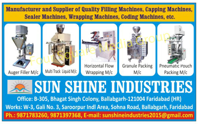 Quality Filling Machines, Capping Machines, Sealer Machines, Wrapping Machines, Coding Machines, Auger Filler Machine, Multi Track Liquid Machine, Horizontal Flow Wrapping Machine, Granule Packing Machine, Pneumatic Pouch Packing Machine