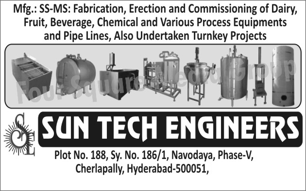 Dairy Processing Equipments, Fruit Processing Equipments, Beverage Processing Equipments, Chemical Processing Equipments, Pipe Lines,Dairy Equipments, Beverage, Chemical Equipments, Fabrication Works