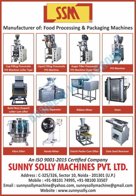 Food Processing Machines, Food Packaging Machines, Cup Filling Pneumatic FFS Machines Collar Type, Liquid Filling Pneumatic FFS Machines, Auger Filler Pneumatic FFS Machines Chute Type, FFS Machines, Supari Betel Nuts Cutter Cum Sifers, Stone Seperators, Ribbon Mixers, Ovens, Vibro Sifters, Handa Mixers, Elaichi Peeler Cum Sifters, Date Seed Removers, Food Machines