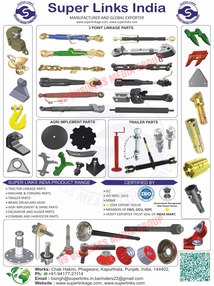 3 Point Linkage Parts, Tractor Linkage Parts, Machine Parts, Forging Parts, Trailer Parts, Brake Drums, Brake Gears, Agri Implement Parts, Agri Spare Parts, Excavator Parts, Auger Parts, Combine Parts, Harvester Parts