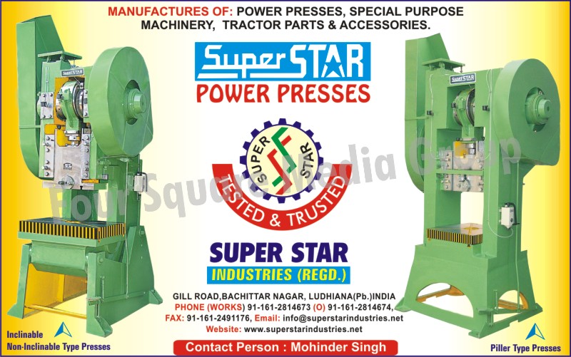 Power Presses, Special Purpose Machines, Tractor Parts, Pillar Type Power Presses, Automotive Accessories, Tractor Accessories