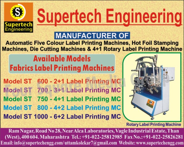 Five Colour Label Printing Machines, Hot Foil Stamping Machines, Die Cutting Machines, Rotary Label Printing Machines, Fabrics Label Printing Machines,Label Printing Machines, Fabric Label Printing Machines