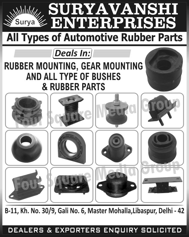 Automotive Rubber Parts, Automotive Rubber Mountings, Gear Mountings, Bushes