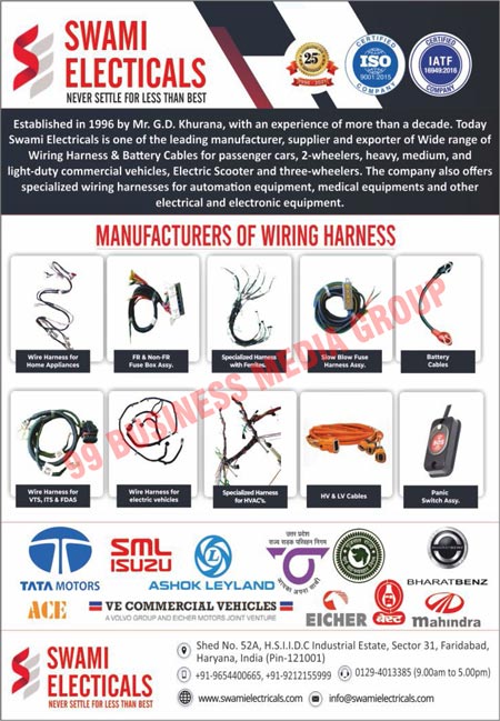 Wiring Harness Assemblies, Wire Harness Assemblies, Automotive Cables, Automotive Multiplex Wires, Automotive Battery Cables, Electrical Industry Multiplex Wirings, Electrical Industry Multiplex Wires, Electrical Industry Battery Cables, ASHOK LEYLAND, EICHER, SWARAJ MAZDA, Automotive Wire Harness Assemblies, Ambulance Wire Harness Assemblies, Bus Wire Harness Assemblies, Crane Wire Harness Assemblies, Car Wiring Harnesses, Two Wheeler Wiring Harnesses, Heavy Wiring Harnesses, Medium Wiring Harnesses, Commercial Vehicle Wiring Harnesses, Electric Scooter Wiring Harnesses, Three Wheeler Wiring Harnesses, Car Battery Cables, Two Wheeler Battery Cables, Heavy Battery Cables, Medium Battery Cables, Commercial Vehicle Battery Cables, Electric Scooter Battery Cables, Three Wheeler Battery Cables, Automation Equipment Wiring Harnesses, Medical Equipment Wiring Harnesses, Electrical Equipment Wiring Harnesses, Electronic Equipment Wiring Harnesses