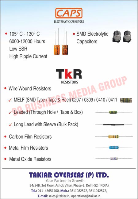 Electrolytic Capacitors, SMD Electrolytic Capacitors, Low ESR Capacitors, High Ripple Current Capacitors, Wire Wound Resistors, Carbon Film Resistors, Metal Film Resistors, Metal Oxide Resistors