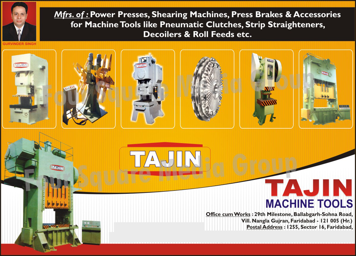 Power Press Machines, Shearing Machines, Press Brakes, Pneumatic Clutch Machine Tools, Strip Straightener Accessories, Decoiler Accessories, Rool Feed Accessories, Press Brake Accessories, Power Press Machine Accessories, Shearing Machine Accessories,Power Presses