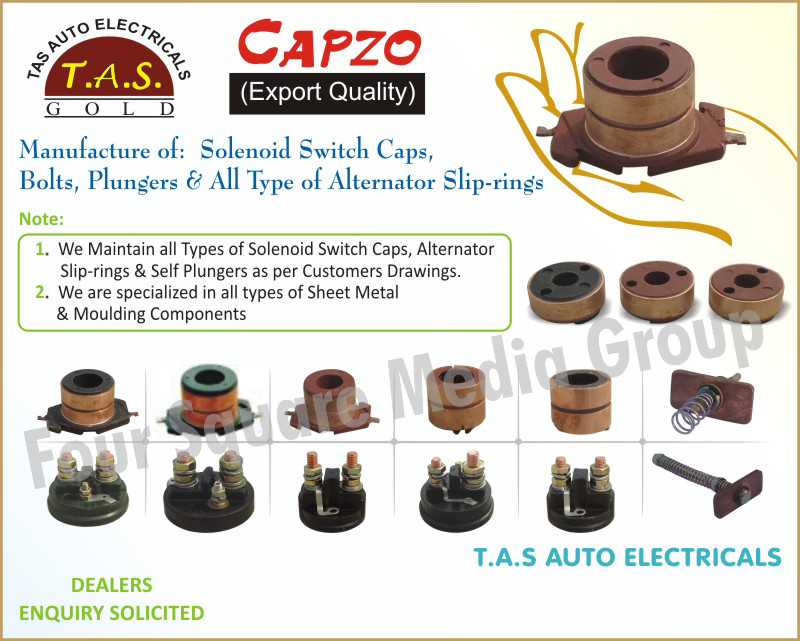 Solenoid Switch Caps, Alternator Slip Rings, Self Plungers, Bolts, Automotive Electrical Parts, Automotive Sheet Metal Components, Automotive Moulding Components