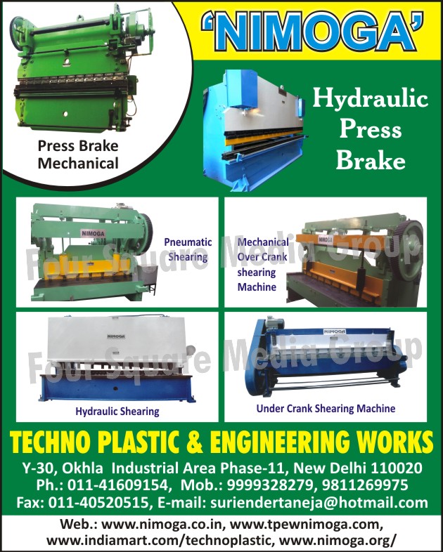 Press Brake Mechanical, Hydraulic Press Brakes, Pneumatic Shearing, Mechanical Over Crank Shearing Machines, Hydraulic Shearing Machines, Under Crank Shearing Machines