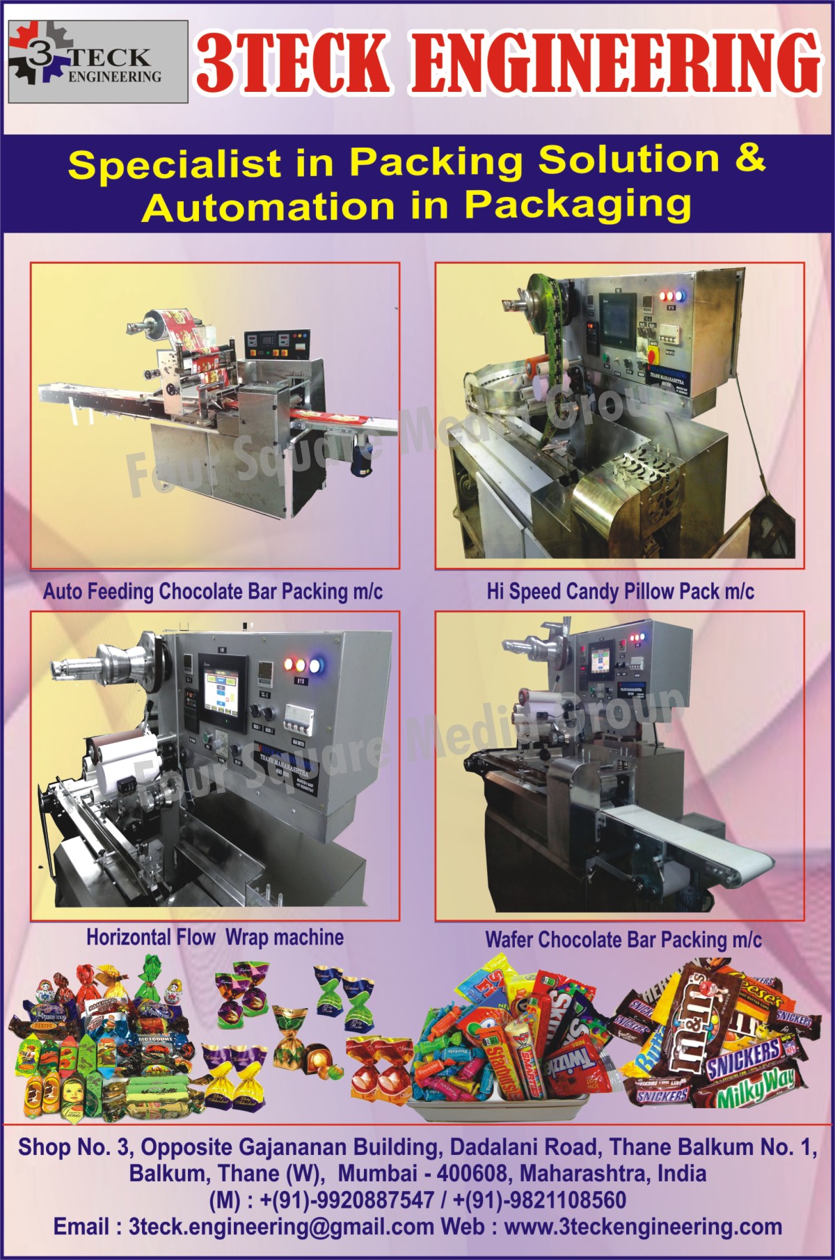 Packaging Solutions, Automation In Packaging, Auto Feeding Chocolate Bar Packing Machines, Hi Speed Candy Pillow Pack Machines, Hi Speed Candy Pillowpack Machines, Horizontal Flow Wrap Machines, Wafer Chocolate Bar Packing Machines