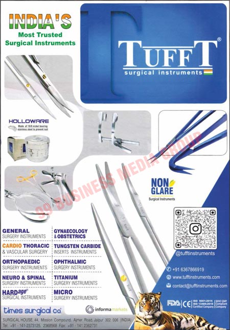Surgical Instruments, General Surgery Instruments, Cardio Thoracic Surgery Instruments, Cardio Vascular Surgery Instruments, Orthopaedic Surgery Instruments, Neuro Surgery Instruments, Spinal Surgery Instruments, Hardage Surgical Instruments, Gynaecology Surgery Instruments, Obstetrics Surgery Instruments, Tungsten Carbide Inserts Instruments, Ophthalmic Surgery Instruments, Titanium Surgery Instruments, Micro Surgery Instruments