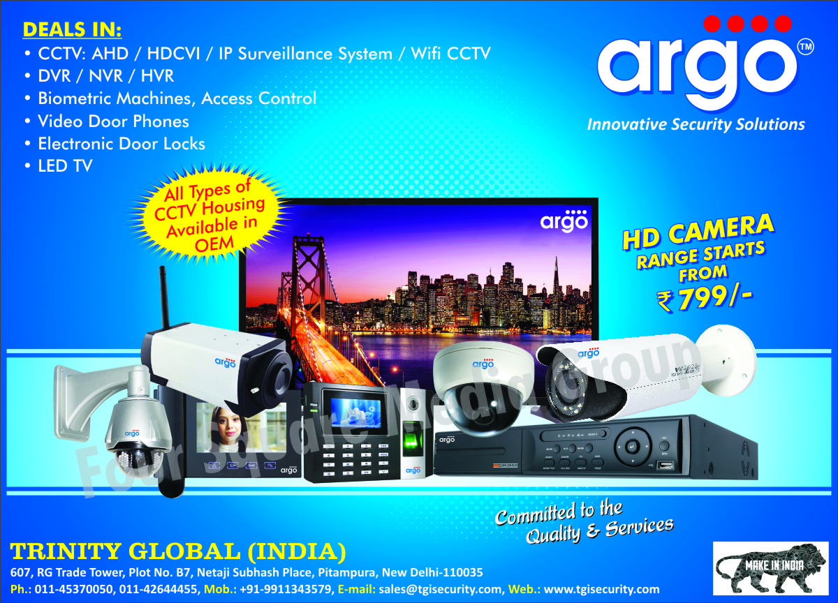 CCTV Cameras, IP Surveillance Systems, Wifi CCTV, DVR, Digital Video Recorder, NVR, HVR, Biometric Machines, Access Controls, Video Door Phones, Electronic Door Locks, Led TV, CCTV Housing, AHD Cameras, HDCVI Cameras