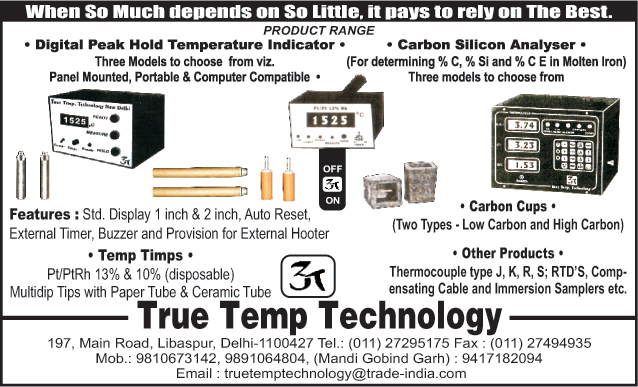 Digital Peak Hold Temperature Indicators, Carbon Silicon Analysers, Carbon Cups, Temperature Tips,Digital Temperature Indicator