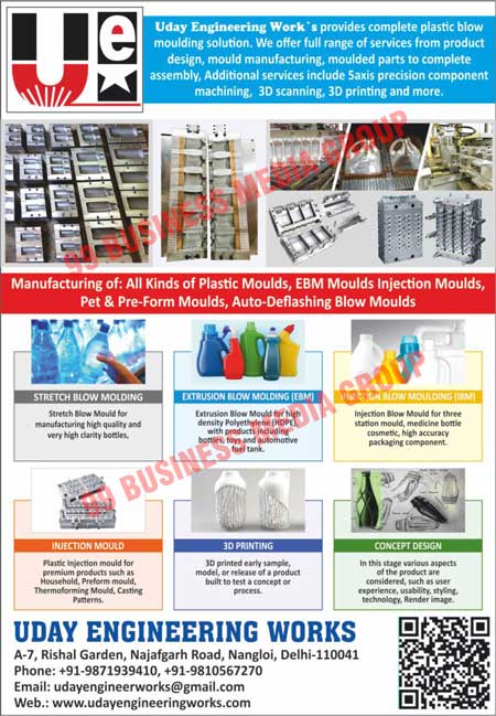 Plastic Moulds, EBM Mould Injection Moulds, Pet Mouldes, Pre-Form Mouldes, Auto- Deflashing Blow Moulds, 3D Printings, Cocept Designs, Injection Mouldes, Stretch Blow Mouldings, EBM Extrusion Blow Moldings, IBM Injection Blow Mouldings