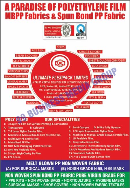 Metallised Polyethylene Films, Metalised Polyethylene Films, 3 Layer Polyethylene films, 5 Layer Nylon Polyethylene Barrier Films, 7 Layer Nylon Polyethylene Barrier Films, 9 Layer Nylon Polyethylene Barrier Films, 3 Layer Polyethylene Shrink Films, 3 Layer Polyethylene Stretch Films, 5 Layer EVOH Polyethylene Films, 7 Layer EVOH Polyethylene Films, 9 Layer EVOH Polyethylene Films