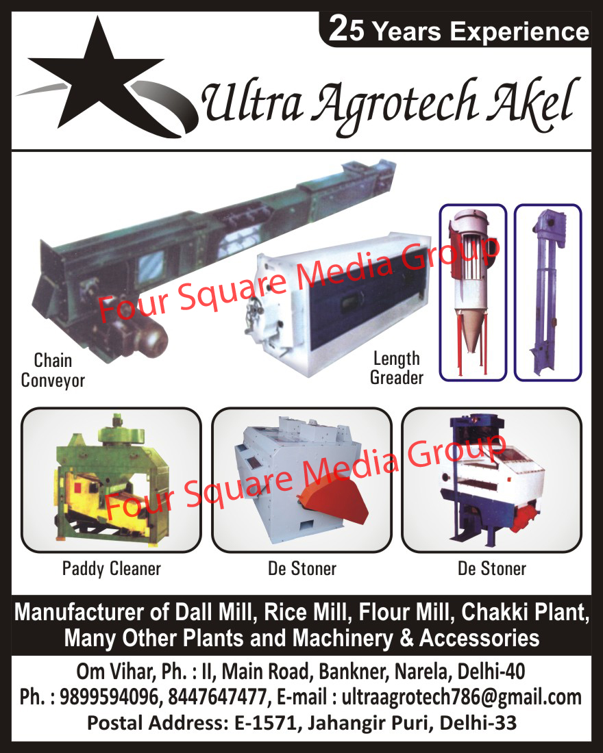 Chain Conveyors, Length Greader, Paddy Cleaners, De Stoner, Dal Mill, Rice Mill, Flour Mill, Atta Chakki, Chakki Plants,Destoner