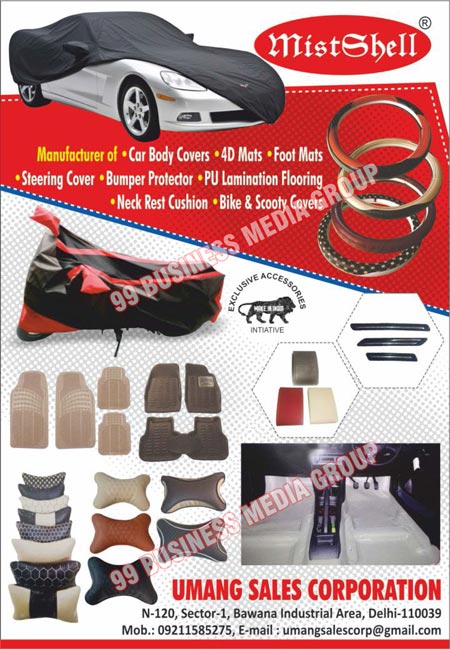 Automotive Accessories, Car Accessories, Car Body Covers, Automotive Mats, Car Rubber Footmats, Car Rubber Foot Mats, PVC Full Mattings, Rubber Car Footmats, Rubber Car Foot Mats, Non Woven Fabric Bags, Car PVC Floor Mattings, Car PVC Floor Mats, Car Side Beadings, Car Steering Covers, Bumper Corners, Car 4D Mats, Car Rubber Flooring Mats, Car PU Lamination Floorings, Car Bumper Protectors, Car Neck Rest Cushions, Bike Covers, Scooty Covers